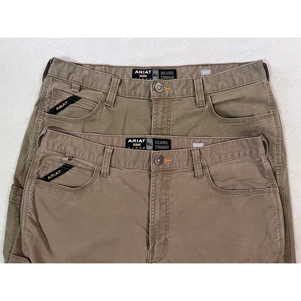 Lot Of 2‎ Ariat Rebar M4 Pants Mens 36 Field Khaki Relaxed Straight Carpenter